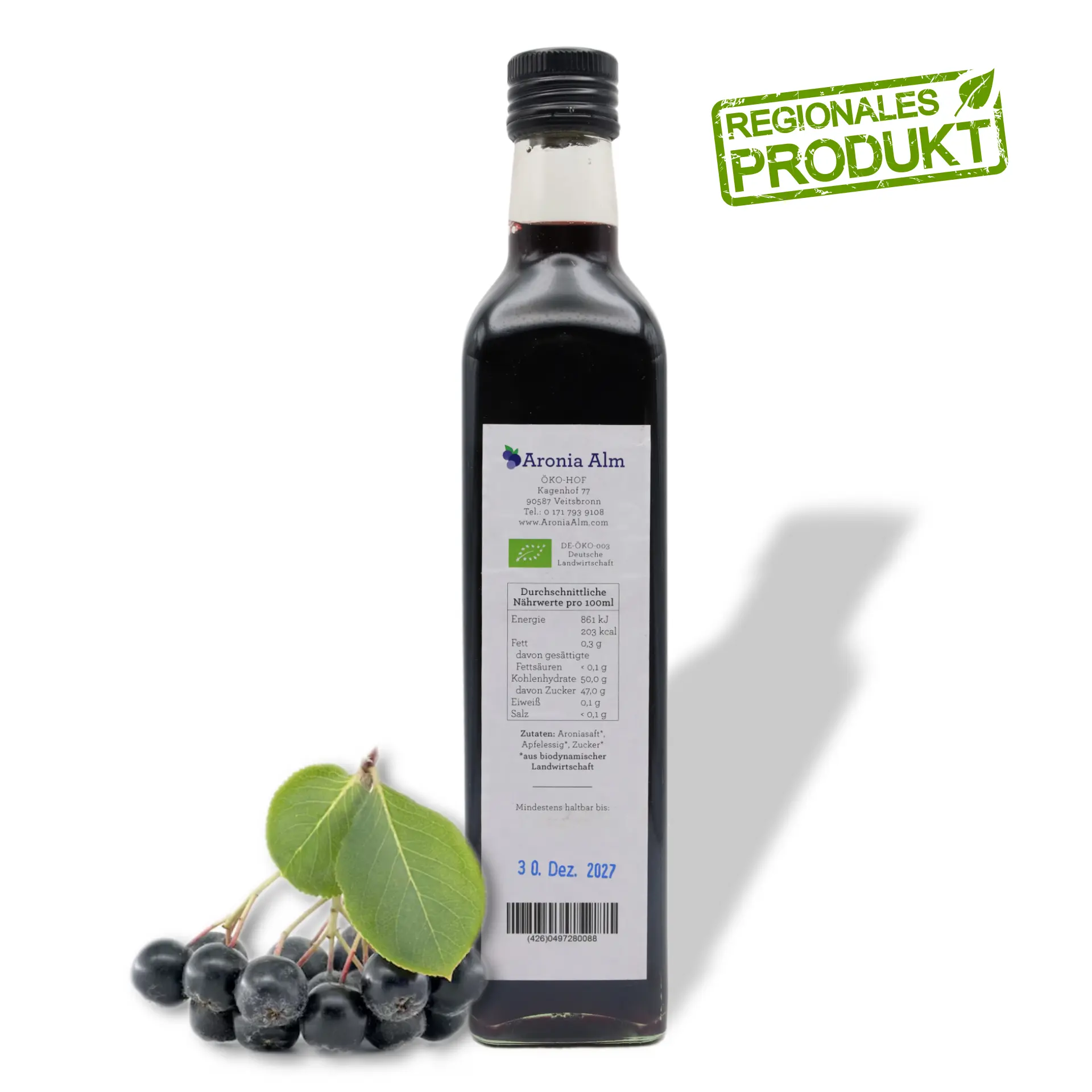 Bio Aronia Balsamdressing 500 ml Rückseite