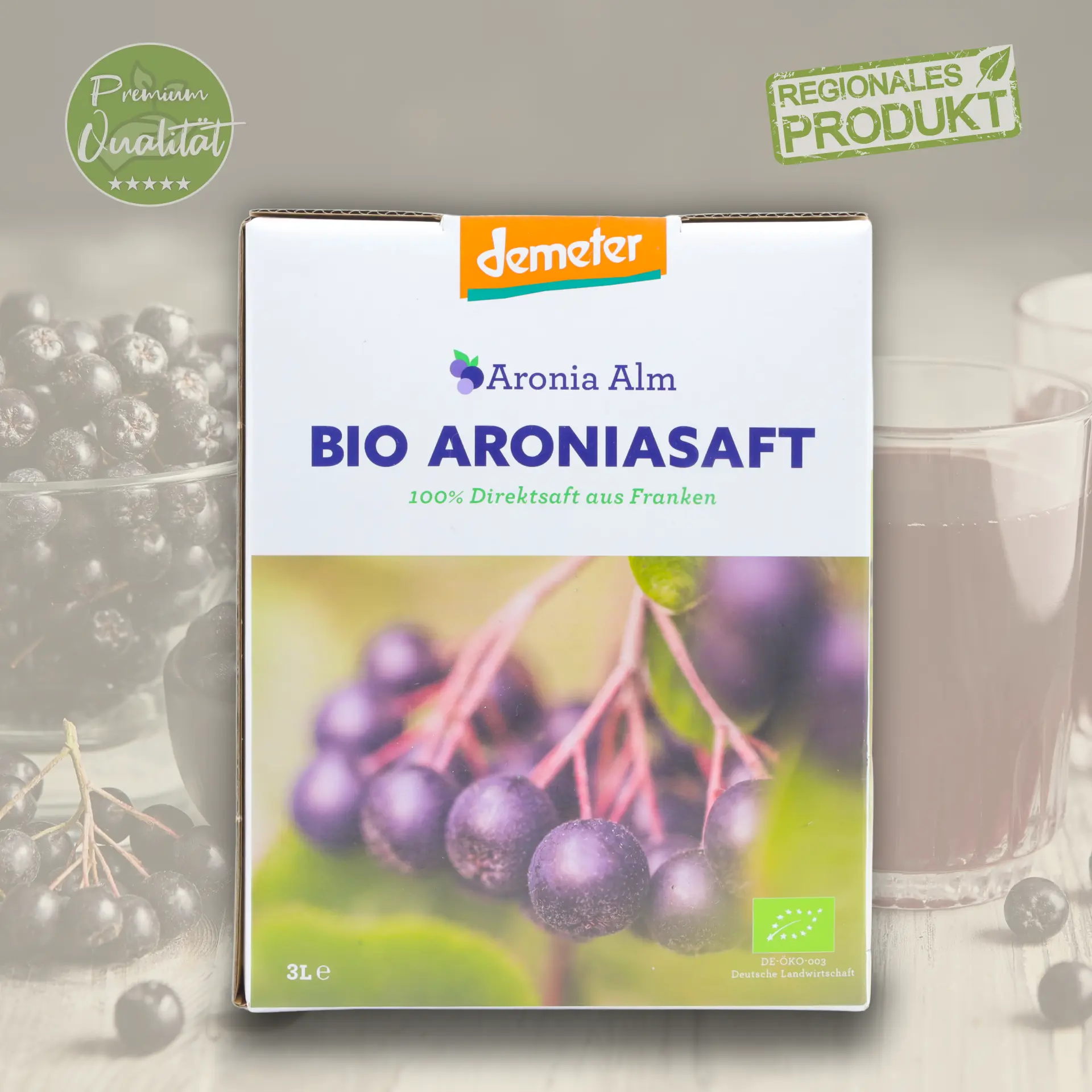Aronisaft 3 Liter Vorderseite
