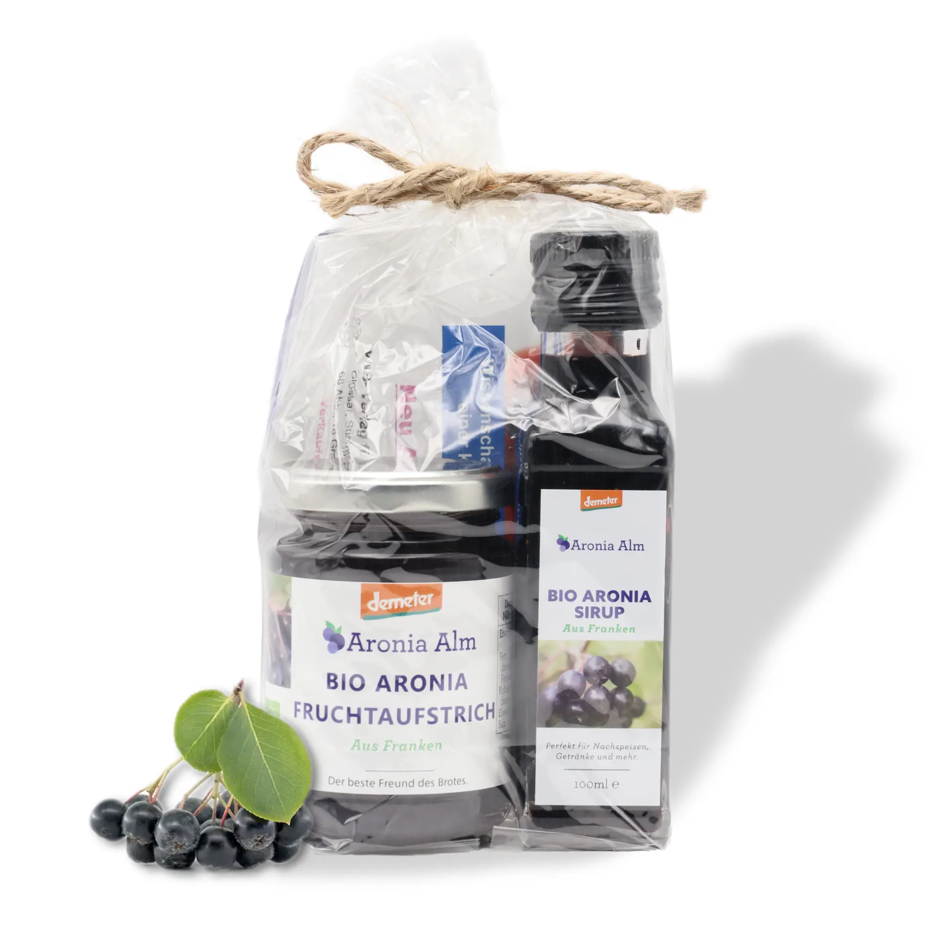Geschenkset Aroniaaufstrich 200 g und Aroniasirup 100 ml - Vorderseite
