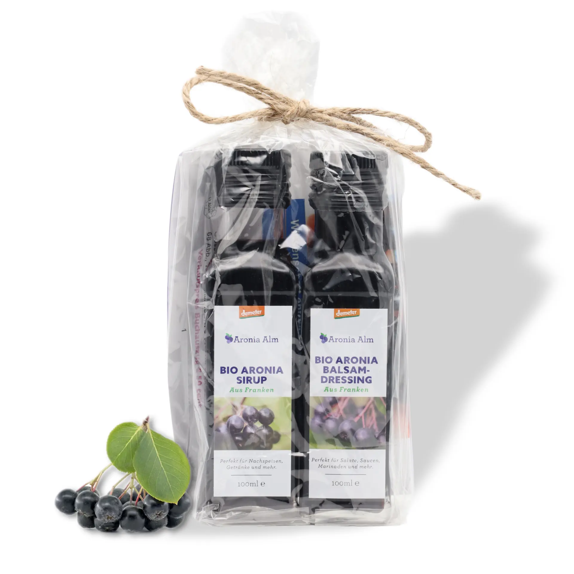 Geschenkset Aronia-Sirup 100 ml und Aronia-Dressing 100 ml - Vorderseite
